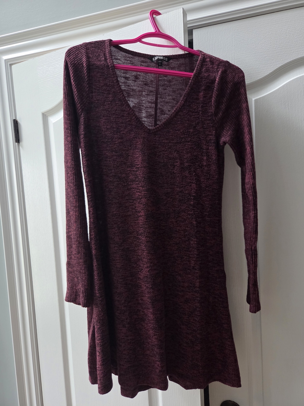 Express Women's V-Neck Long Sleeve Dress — Maroon
